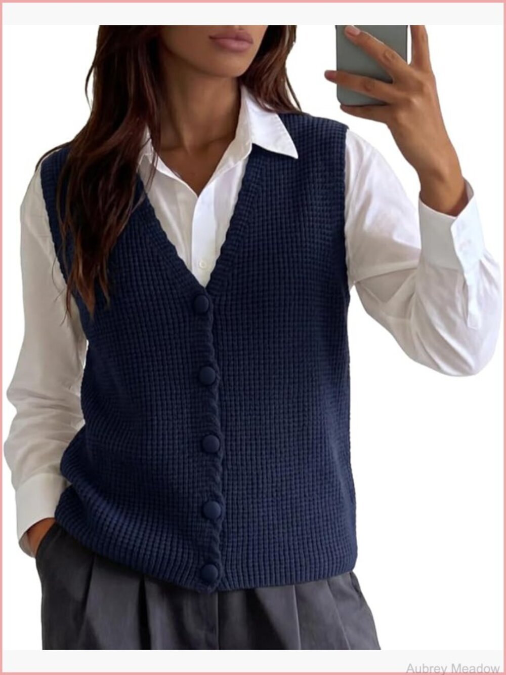 V-Neck Button Front Knit Sleeveless Cardigan Vest Top Layering